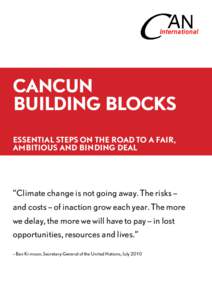 CANCUN BUILDING BLOCKS ESSENTIAL STEPS ON THE ROAD TO A FAIR, AMBITIOUS AND BINDING DEAL  “Climate change is not going away. The risks –