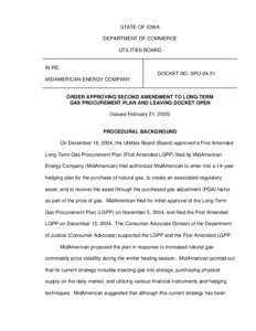 Order Approving Second Amendment to Long-Term Gas Procurement Plan and Leaving Docket Open