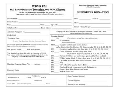 WDVR FM  Penn-Jersey Educational Radio Corporation, a 501(c)(3) Corporation  P.O. Box 191, 604 Route 604 Sergeantsville, New Jersey 08557