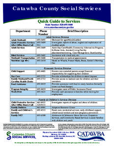 Catawba County Social Services Quick Guide to Services Main Number: www.catawbacountync.gov/dss  Department