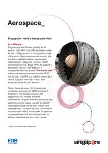 Aerospace_ Singapore - Asia’s Aerospace Hub At a Glance Singapore is well known globally as an aviation hub. With over 390 accolades under