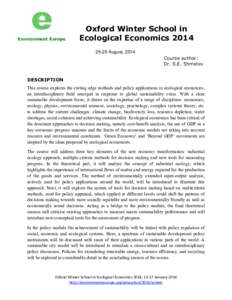 Environment Europe  Oxford Winter School in Ecological Economics[removed]August, 2014 Course author: