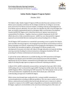 First Nations Education Steering Committee  Suite[removed]Park Royal South, West Vancouver, BC V7T 1A2 T: [removed]Toll-free in BC: [removed]www.fnesc.ca  Indian Studies Support Program Update