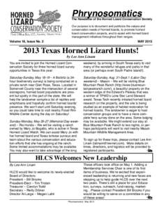 Phrynosomatics  The Newsletter of the Horned Lizard Conservation Society Volume 18, Issue No. 2