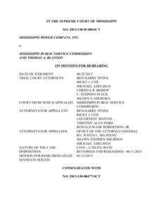 IN THE SUPREME COURT OF MISSISSIPPI NOURSCT MISSISSIPPI POWER COMPANY, INC. v. MISSISSIPPI PUBLIC SERVICE COMMISSION AND THOMAS A. BLANTON