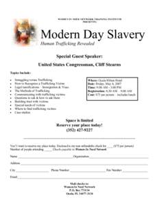 WOMEN IN NEED NETWORK TRAINING INSTITUTE PRESENTS: Modern Day Slavery Human Trafficking Revealed Special Guest Speaker: