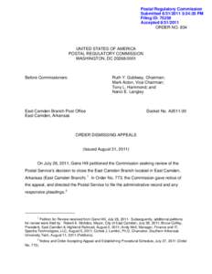 Geography of New Jersey / Camden / United States Postal Service / Postal Regulatory Commission / New Jersey / Essential Air Service / United States / Camden /  New Jersey / Ruth Y. Goldway / Camden /  New South Wales