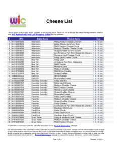 Cheese List This is a non-exclusive list and is updated on an ongoing basis. Products not on this list that meet the requirements listed in the WIC Authorized Food List Shopping Guide are also allowed. # 1