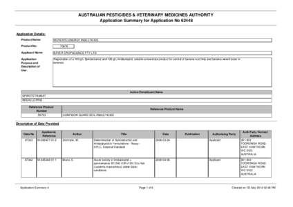 AUSTRALIAN PESTICIDES & VETERINARY MEDICINES AUTHORITY Application Summary for Application No[removed]Application Details: Product Name:  MOVENTO ENERGY INSECTICIDE