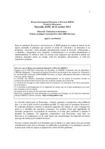 1  Réseau International Education et Diversité (RIED) Premières Rencontres  Marseille, ESPE, 20-22 octobre 2014