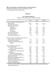 2001 Country Reports on Economic Policy and Trade Practices Released by the Bureau of Economic and Business Affairs U.S. Department of State, February 2002 BOLIVIA Key Economic Indicators (Millions of U.S. dollars unless