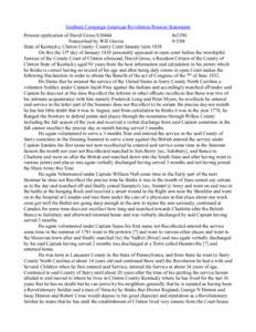 Southern Campaign American Revolution Pension Statements Pension application of David Gross S30444 fn33NC Transcribed by Will Graves[removed]State of Kentucky, Clinton County: County Court January term 1838