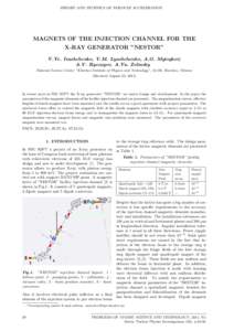 THEORY AND TECHNICS OF PARTICLE ACCELERATION  MAGNETS OF THE INJECTION CHANNEL FOR THE X-RAY GENERATOR ”NESTOR” V.Ye. Ivashchenko, V.M. Lyashchenko, A.O. Mytsykov∗, A.V. Ryezayev, A.Yu. Zelinsky