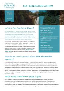 NEXT GENERATION SYSTEMS  What is Our Land and Water? Our Land and Water is a National Science Challenge. National Science Challenges are dedicated and designed to break new ground in areas of science that are crucial to 