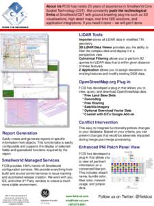 About Us FCSI has nearly 20 years of experience in Smallworld Core Spatial Technology (CST). We constantly push the technological limits of Smallworld CST with ground breaking plug-ins such as 3D visualizations, high det