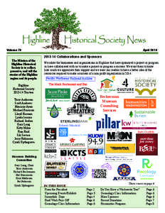 Highline  Historical Society News Volume 70 The Mission of the