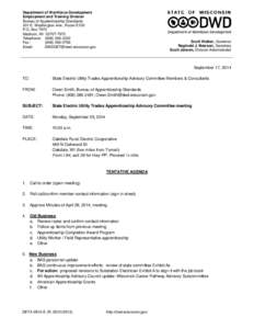 Department of Workforce Development Employment and Training Division Bureau of Apprenticeship Standards 201 E. Washington Ave., Room E100 P.O. Box 7972 Madison, WI[removed]