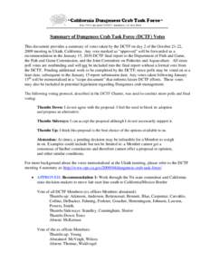 Summary of Dungeness Crab Task Force (DCTF) Votes This document provides a summary of votes taken by the DCTF on day 2 of the October 21-22, 2009 meeting in Ukiah, California. Any vote marked as “approved” will be fo