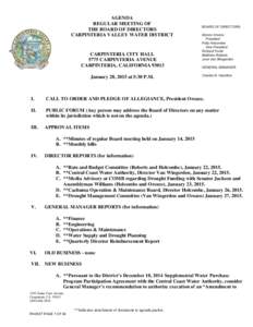 AGENDA REGULAR MEETING OF THE BOARD OF DIRECTORS CARPINTERIA VALLEY WATER DISTRICT  CARPINTERIA CITY HALL