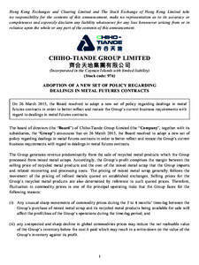 Hong Kong Exchanges and Clearing Limited and The Stock Exchange of Hong Kong Limited take no responsibility for the contents of this announcement, make no representation as to its accuracy or completeness and expressly d