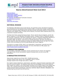 Source Advertisement Rate Card 2013 Editorial Mission E-Newsletter Purpose E-Newsletter Reader Statistics E-Newsletter Ad Rates Ad Deadlines and Newsletter Publication Schedule