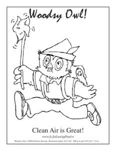 Woodsy Owl!  Clean Air is Great! www.fs.fed.us/spf/na/ce Woodsy Owl--USDA Forest Service. Protected under 16 U.S.C. 580 p-4 and 18 U.S.C. 711a.