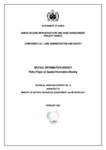 GOVERNMENT OF SAMOA  SAMOA SECOND INFRASTRUCTURE AND ASSET MANAGEMENT PROJECT (SIAM II) COMPONENT 5.01: LAND ADMINISTRATION AND SURVEY