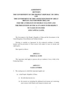 AGREEMENT BETWEEN THE GOVERNMENT OF THE PEOPLE’S REPUBLIC OF CHINA AND THE GOVERNMENT OF THE UNITED KINGDOM OF GREAT BRlTAIN AND NORTHERN IRELAND