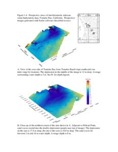 Figure 1-4. Perspective views of interferometric sidescan sonar bathymetric data, Tomales Bay, California. Perspective images generated with Surfer software (described in text). A. View of the west side of Tomales Bay fr