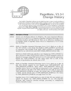 PageMate® V3.3-1 Change History New builds of PageMate software are provided from time to time to resolve problems or provide minor changes in functionality within a software version. New builds are posted to the Downlo