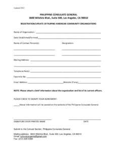 UpdatedPHILIPPINE CONSULATE GENERAL 3600 Wilshire Blvd., Suite 500, Los Angeles, CAREGISTRATION/UPDATE OF FILIPINO AMERICAN COMMUNITY ORGANIZATIONS