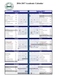 Academic Calendar  Fall 2016 Spring 2017