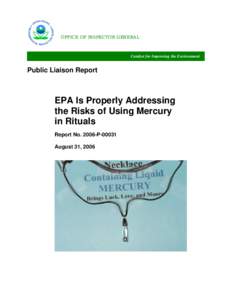 United States Environmental Protection Agency / Hazardous waste / Water supply and sanitation in the United States / Toxic Substances Control Act / Mercury / Superfund / Agency for Toxic Substances and Disease Registry / Pesticide / Safe Drinking Water Act / Environment / Matter / Chemistry