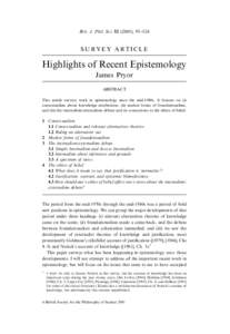 Brit. J. Phil. Sci[removed]), 95±124  SURVEY ARTICLE Highlights of Recent Epistemology James Pryor