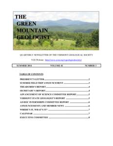 THE GREEN MOUNTAIN GEOLOGIST  QUARTERLY NEWSLETTER OF THE VERMONT GEOLOGICAL SOCIETY