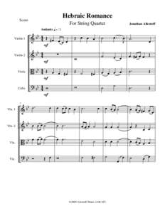 Hebraic Romance Score For String Quartet  Jonathan Allentoff