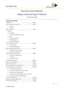 Information sheet Submission Key facts and statistics about volunteering in Victoria 17 February 2015