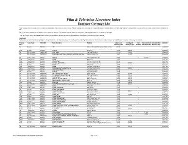 Film & Television Literature Index Database Coverage List 