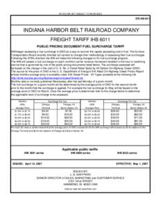 RATES ARE NOT SUBJECT TO INCREASES  STB IHB 6011 INDIANA HARBOR BELT RAILROAD COMPANY FREIGHT TARIFF IHB 6011