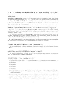 ECE 174 Reading and Homework # 2 – Due TuesdayREADING Immediately begin reading SectionsParticularly ponder the “Summary of Rank” chart on page 218. You can ignore examples 4.3.6, 4.4.6, 4.4.7