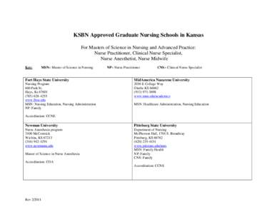 Microsoft Word - Graduate Approved Kansas Nursing Schools[removed]doc