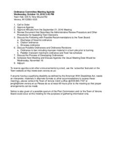 Ordinance Committee Meeting Agenda Wednesday, October 19, 2016 3:40 PM Town Hall, 335 N. Nine Mound Rd Verona, WI.