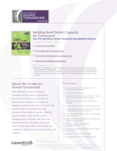 Building Rural District Capacity for Turnaround from The State Role in School Turnaround: Emerging Best Practices Sam Redding and Herbert Walberg