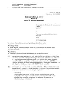 Tribunal de santé et sécurité Occupational Health and Safety au travail Canada Tribunal Canada 275 rue Slater Street, Ottawa (Ontario) K1P 5H9 – Télécopieur : ([removed]_______________________________________