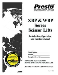 XBP & WBP Series Scissor Lifts Installation, Operation and Service Manual