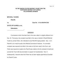 Page 1 of 6  IN THE UNITED STATES DISTRICT COURT FOR THE NORTHERN DISTRICT OF FLORIDA TALLAHASSEE DIVISION