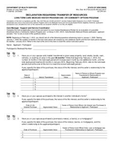 STATE OF WISCONSIN Wis. Stat[removed]6u)(d);[removed]and[removed]CFR 441 DEPARTMENT OF HEALTH SERVICES Division of Long Term Care