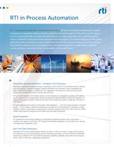 RTI in Process Automation RTI – Addressing the Challenges of Building Critical Systems. RTI is the world leader in delivering fast, scalable messaging and integration software. Based on a decentralized software data bu