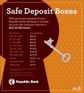 Safe Deposit Boxes With automatic payment from a Republic Bank checking or savings account, the customer receives a  $10.00 discount.