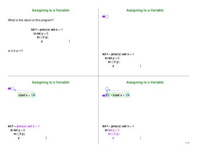 Assigning to a Variable  Assigning to a Variable What is the result of this program? let f = proc(x) set x = 1